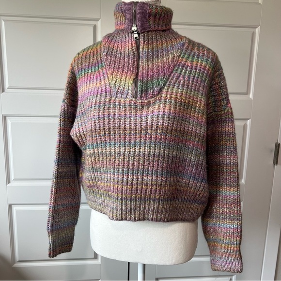 BDG Cozy Knit Pullover Sweater Half Zip Striped Pastel Multicolor Oversized MD - Picture 4 of 6